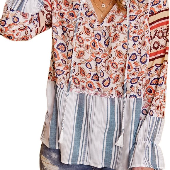 💜 New Floral Stripped Loose Fit Blouse - Picture 8 of 8